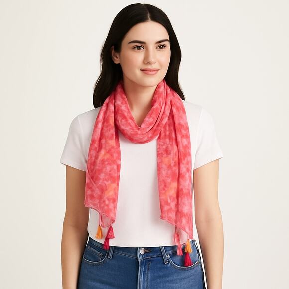 Collection 18 Women’s Pink Multicolor Tassel Scarf Summer Leaf Print NWT 12x96 - Picture 1 of 14